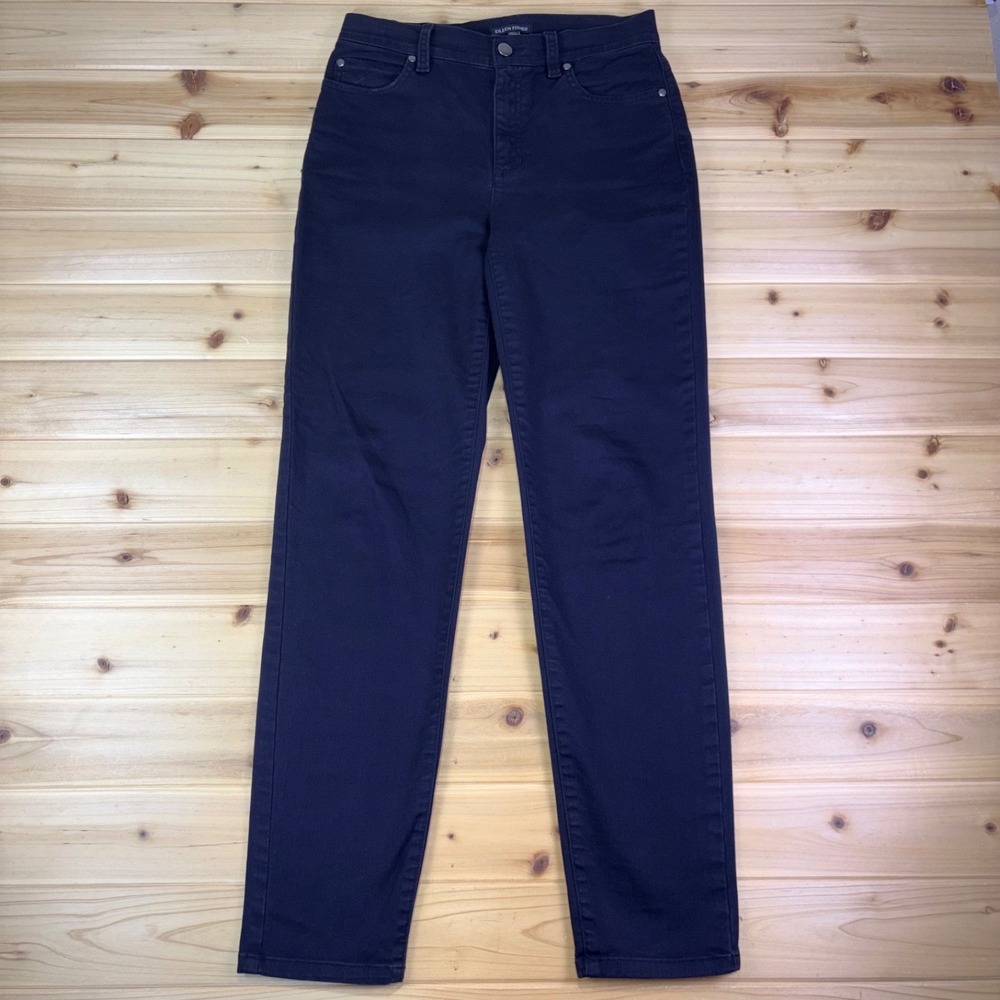 Eileen Fisher Jeans Womens 28 Black Straight Leg Mid Rise Denim Jeans